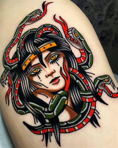 american traditional medusa tattoo.